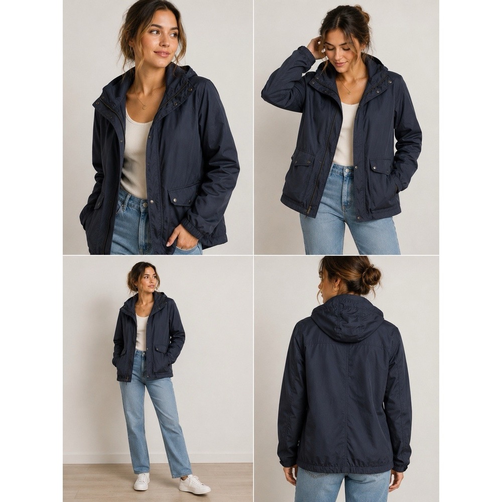 Vince Hooded Utility Field Jacket Navy 100% Cotton Full Zip Size S - Picture 2 of 11